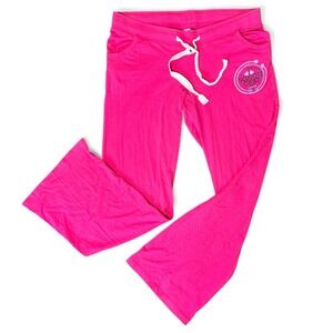 VTG Old Navy Pink Printed Flared Baggy Lounge Sweat Pants Women M Y2K Bootcut